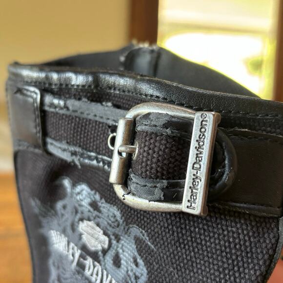 Harley Davidson‎ Mens Black Leather Riding Biker Boots Strap Skull Size 10 US - Picture 8 of 13